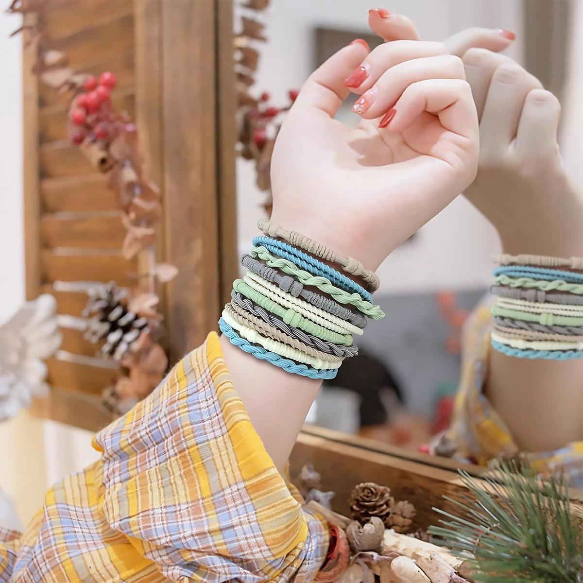 20 PCS Boho Style Hair Tie, Bracelets Hair Ties for Thick or Thin Hair, 4 Styles Boho Ties for Ponytail Holders, 2.36’’ Hair Ties No-Damage, Chirstmas Gifts