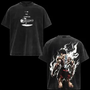 Baki Hanma Vintage Washed Anime Graphic Tee with “I Am the Champion” Back Print, Heavy Cotton Muscle Aesthetic Shirt for Gym Warriors, Streetwear Fans and Fighters