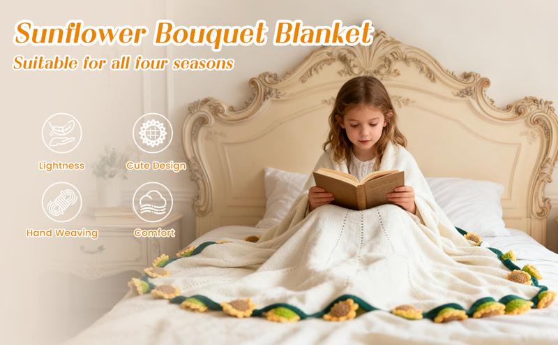 Finished Flower Bouquet Blanket,Handmade Crochet Flower Blanket,Soft Knitted Throw Rose Blanket, Romantic Gift for Birthday Wedding Valentine’s Day Mother's Day Christmas for Mom Girls and Sisters