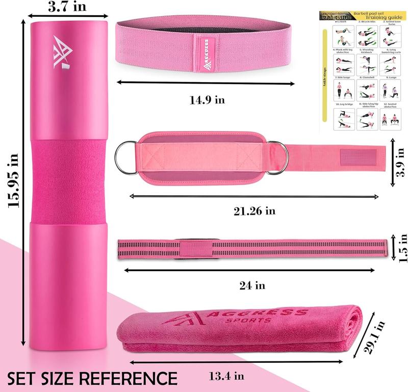 Barbell Pad Set for  Thrusts - Squat Pad for Barbell Lunges, Bench Press, with 2 Gym Ankle Straps,  Resistance Bands  Gym Accessories for Women with Carry Bag, Towel