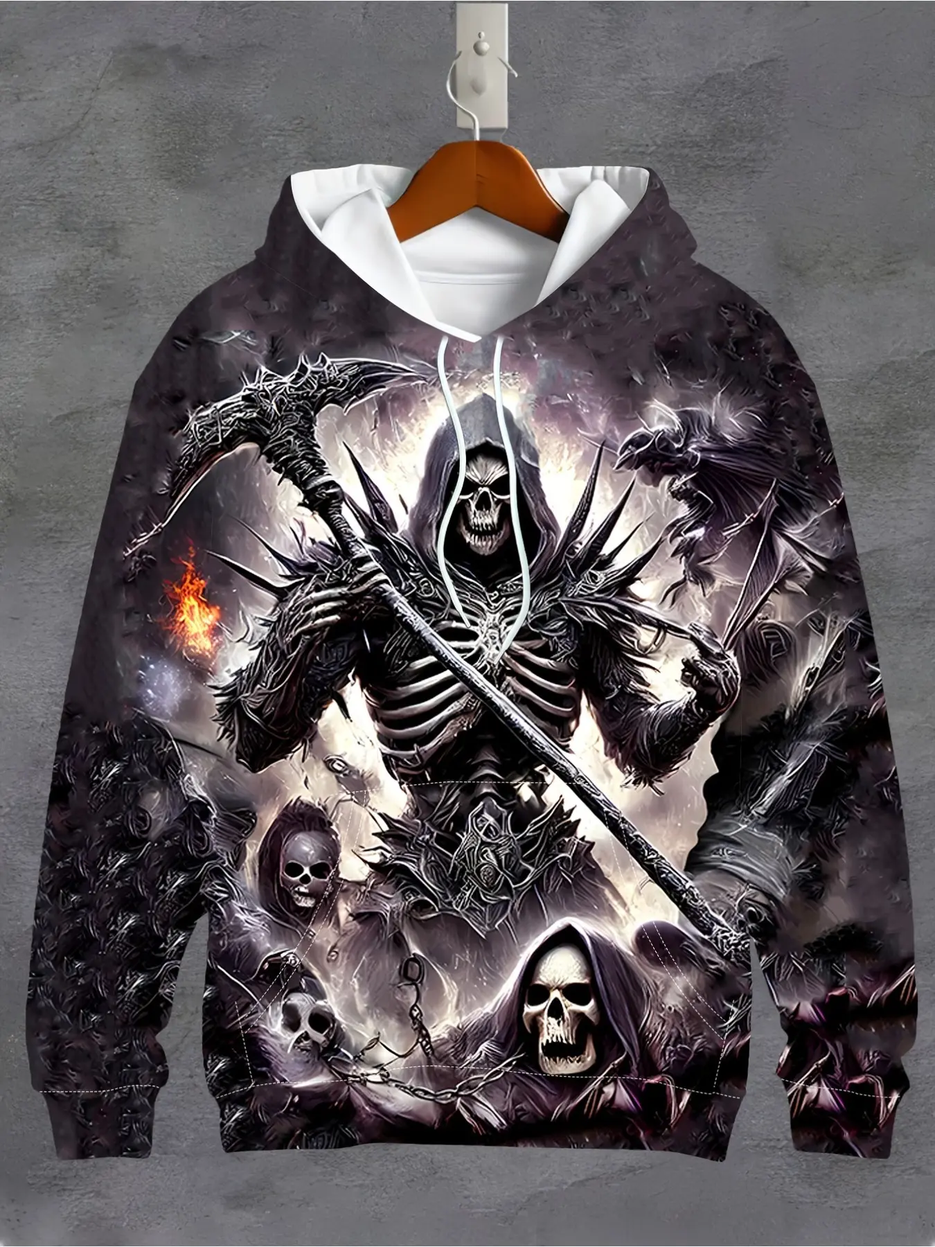 Men's 3D Dark Skull Graphic Print Hoodie - Skull Soldier Design, Long Sleeve Casual Pullover Sweatshirt, Gothic Printed Hoodie, with Drawstring and Pockets, Polyester, Black, Gothic Style Hoodie