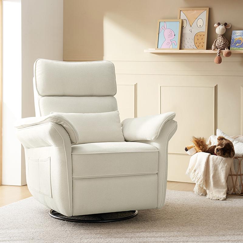 Hulala Cuddle Nursery Power Glider, modern electric nursery chair, 270-degree swivel, high armrests, conveniently flip down, Storage Bags, Lumbar Support, for both mommy and baby, adjustable headrest, waterproof, stain-proof, oil-proof