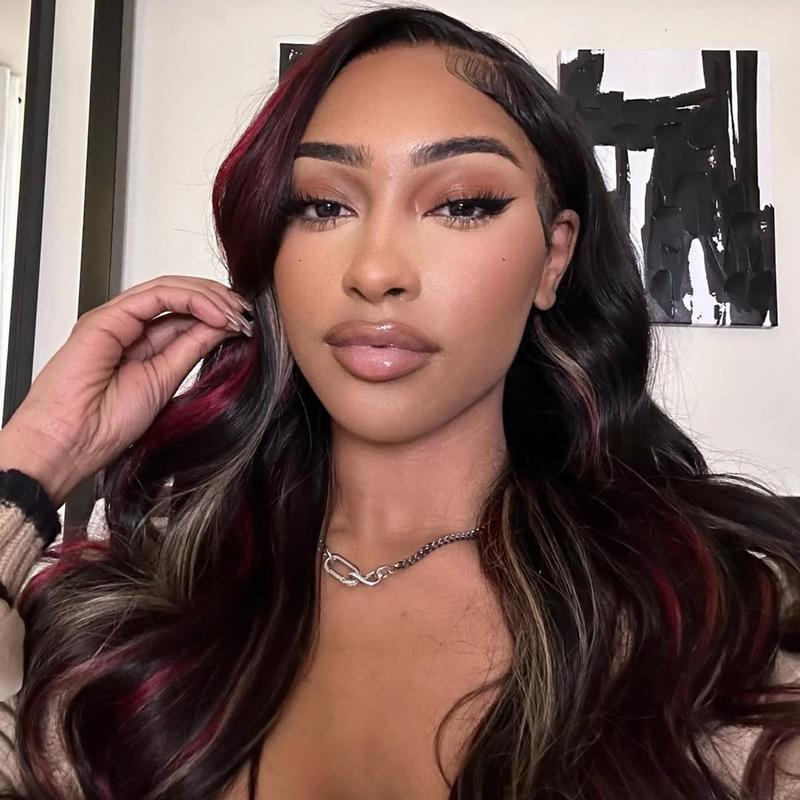 180 Density 13x4 HD body Wave Human Hair Wigs Highlights Red with Blonde Stripe Lace Frontal Wig Pre Plucked 32inch Lace Front Remy Hair Wig