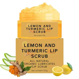 Turmeric Lemon Lip Scrub for Dark Lips, Turmeric Lemon Lip Exfoliator Nourishing Sugar Lip Scrub with Aloe Vera Gentle Exfoliant for Dry and Chapped Lips Hydrates & Fade Lip Lines 100g