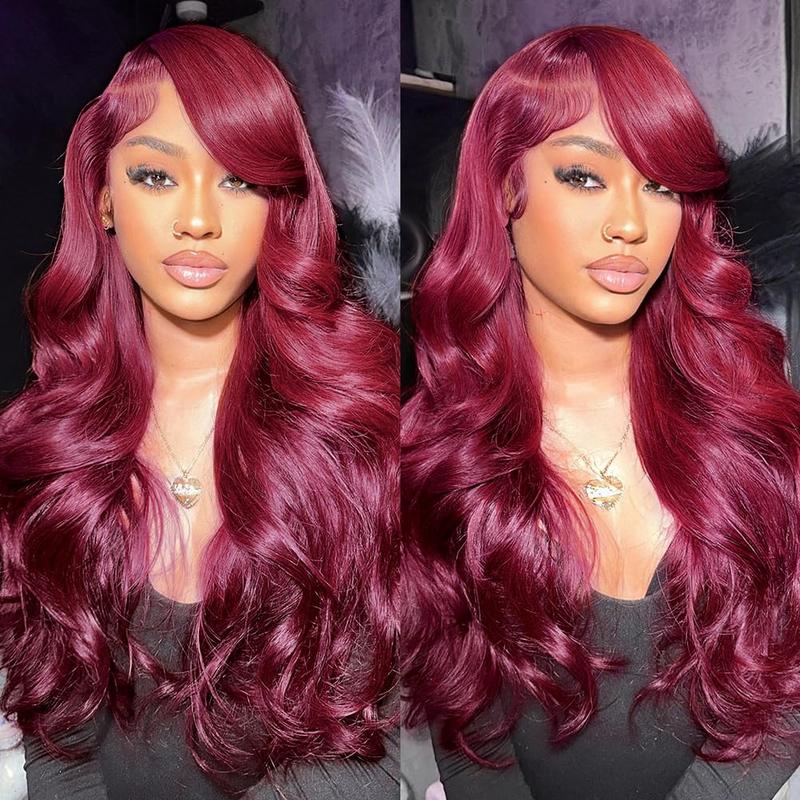 GK 32 Inch Burgundy Wig Human Hair Pre Plucked 13x6 HD Glueless Colored 99j Body Wave Lace Front Wigs 200 Density,100% Real Human Hair No Synthetic Blend No Tangle No Shedding Triple Lifespan