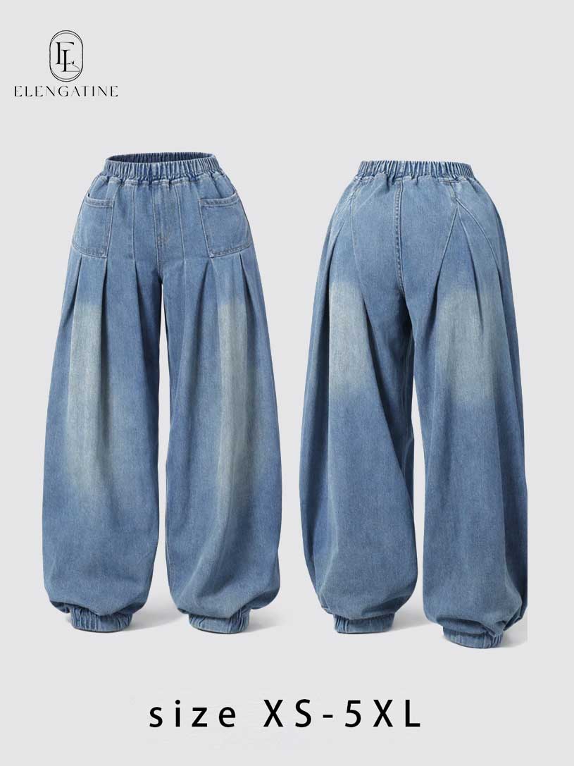 Elengatine Women's Elastic Waist Denim Pants – Relaxed Slouchy Wide-Leg Jeans, Soft Comfortable Baggy Fit for Casual Daily Wear, Lounge & Travel Elengatine Women's Elastic Waist Denim Pants – Relaxed Slouchy Wide-Leg Jeans, Soft Comfortable Baggy Fit for Casual Daily Wear, Lounge & Travel