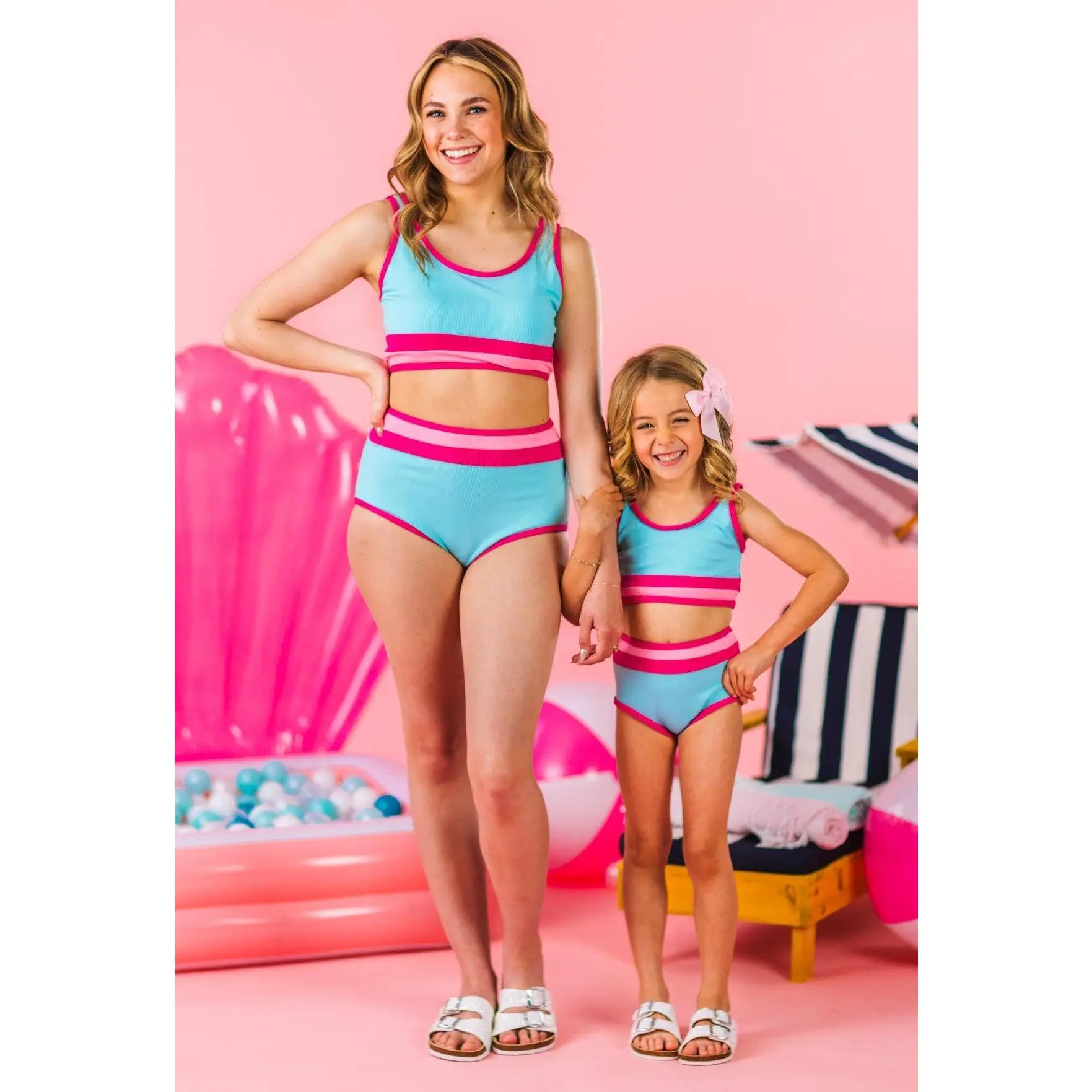 Mom & Me - Blue & Pink Stripe Bikini
