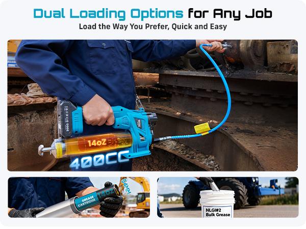 SEESII Cordless Electric Grease Gun Kit - 10000PSI 4.6 oz/min, 2 Batteries, 39.4" Hose, 90° Coupler, 3 Tips for Fast Effortless Greasing, GR01