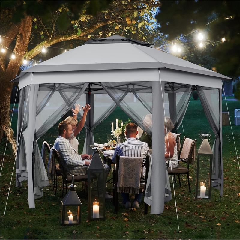 【Remote Control Light Gazebo】Yaheetech 13x13 Pop-up Gazebo Tent with Mesh Netting Sides, 25 Solar LED Lights, 3 Height Adjustable Features & Storage Bag