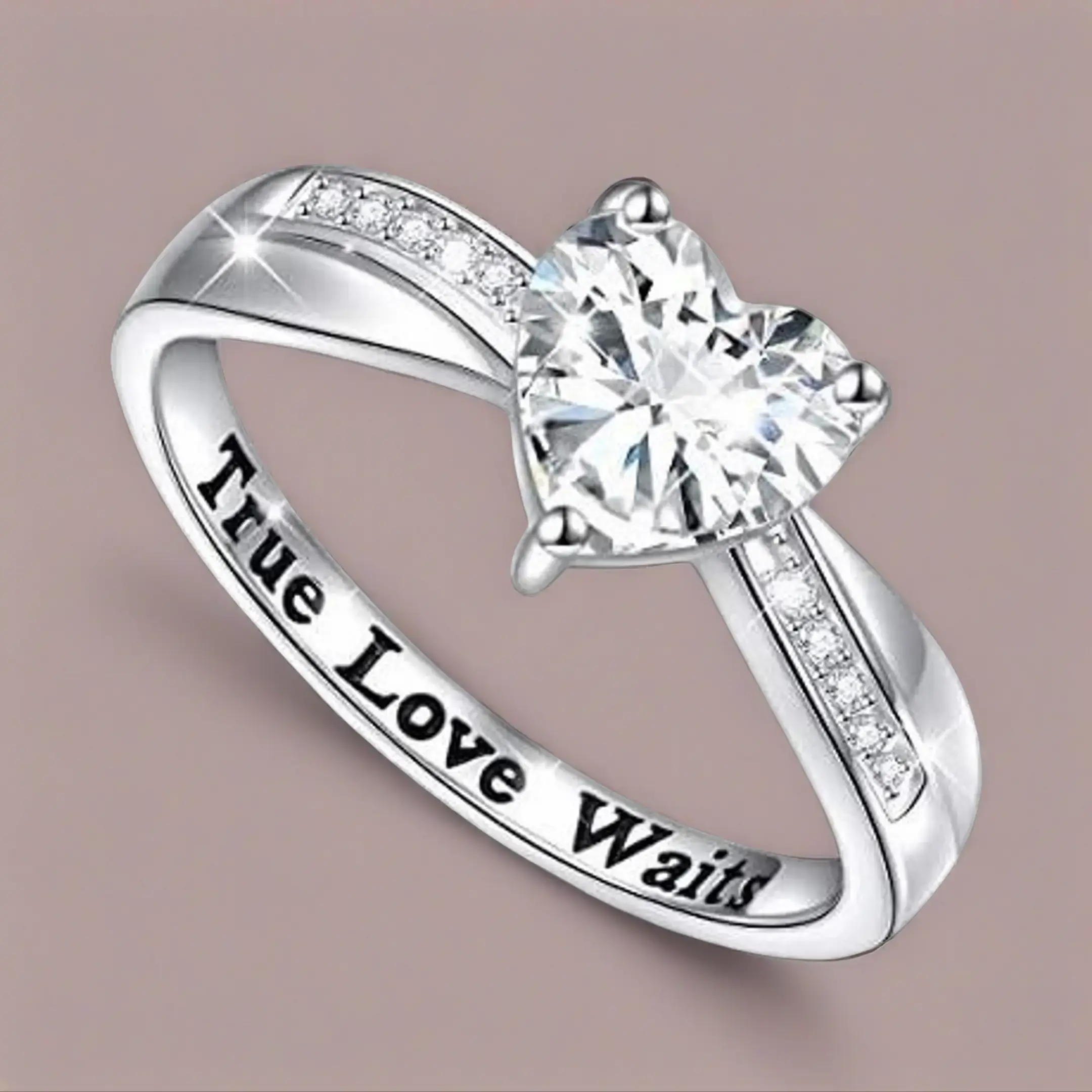 True Love Waits Purity Ring for Women - AAA+ Cubic Zirconia Cluster Stones, Wide Band Comfort Fit, Non Tarnish Jewelry, Diamond Alternative