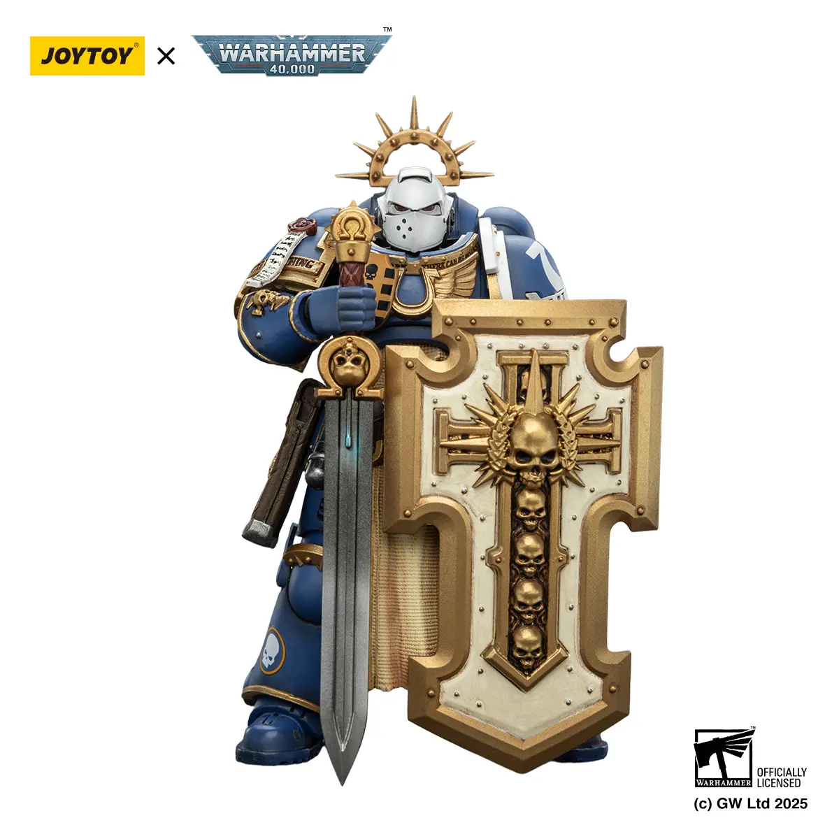 JOYTOY Warhammer 40,000 1/18 Close Detail PVC Figure JT02793 - Poseable Character-Based Ultramarines Levantus Full Armor Set with Power Sword, Stormshield, Bolt Pistol, Figurine Collectibles, Collectible Game Figures, Poseable Collectible