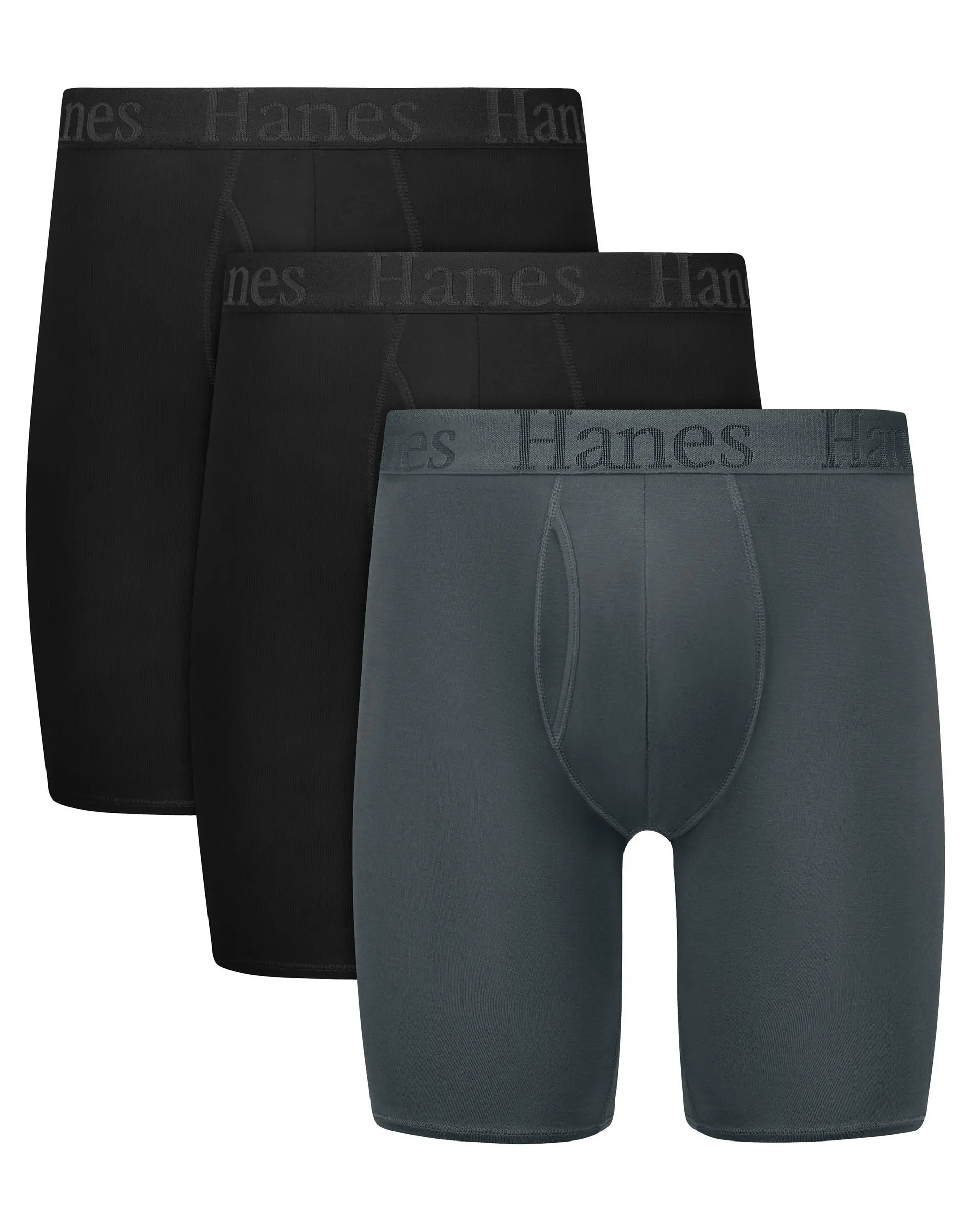 Hanes Originals Men's SuperSoft Long Leg Boxer Brief Underwear, Total Support Pouch, Assorted, 3-Pack