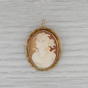 Antique Cameo Brooch Pendant 10k Yellow Gold Figural Carved Shell