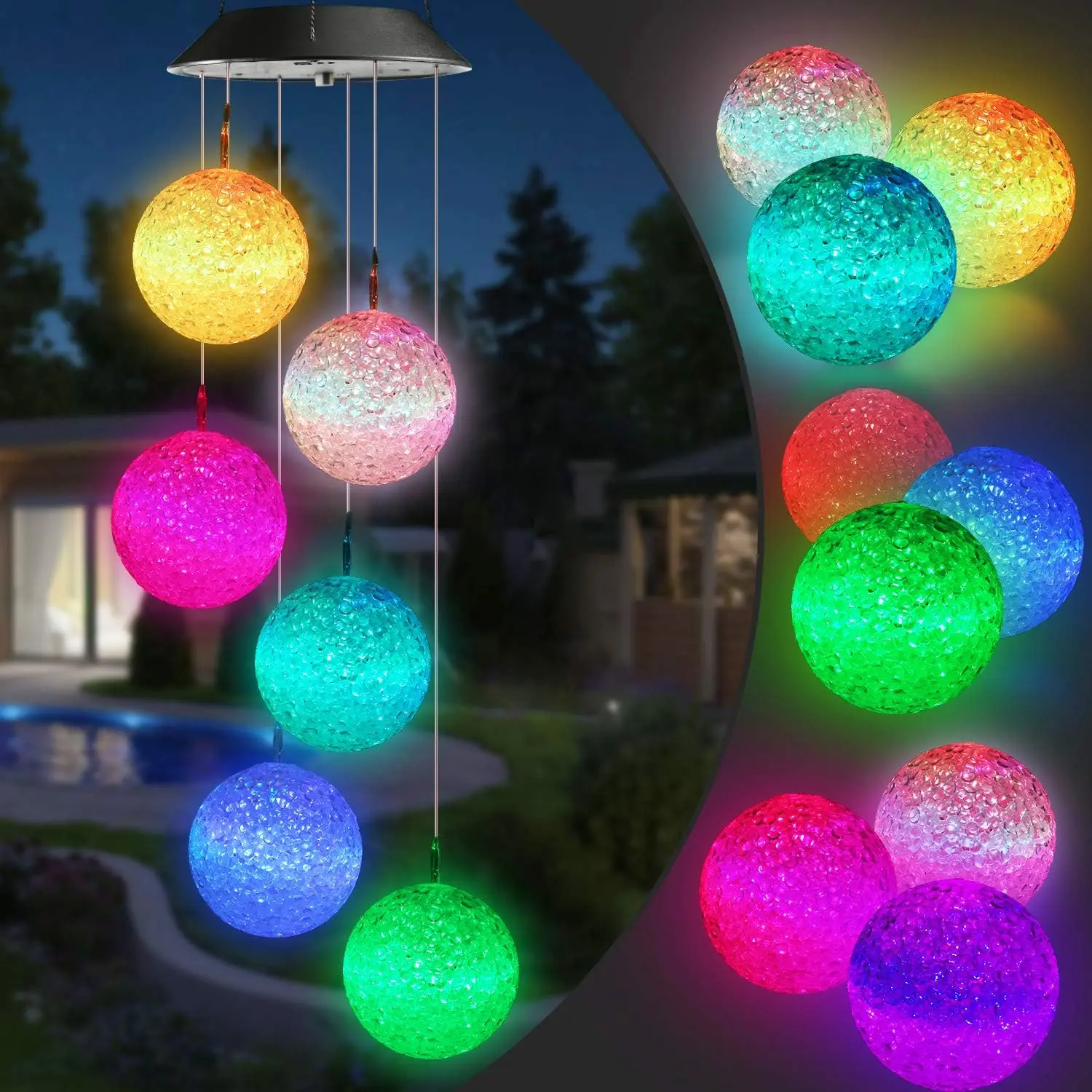 Solar Wind Chimes with Crystals - Color-Changing LED Hummingbird-Butterfly Designs, Auto-Charge Waterproof Solar Panel Hanging Colorful Lights, Easy-Install Use, Mom/Grandma Gifts for Garden Patio Balcony Decor (Thanksgiving Options)