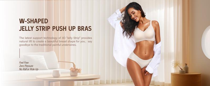 OEAK Women Seamless Soft Jelly Bra Push-Up Bralette Wireless No Underwire Comfort Full Coverage Everyday Bra