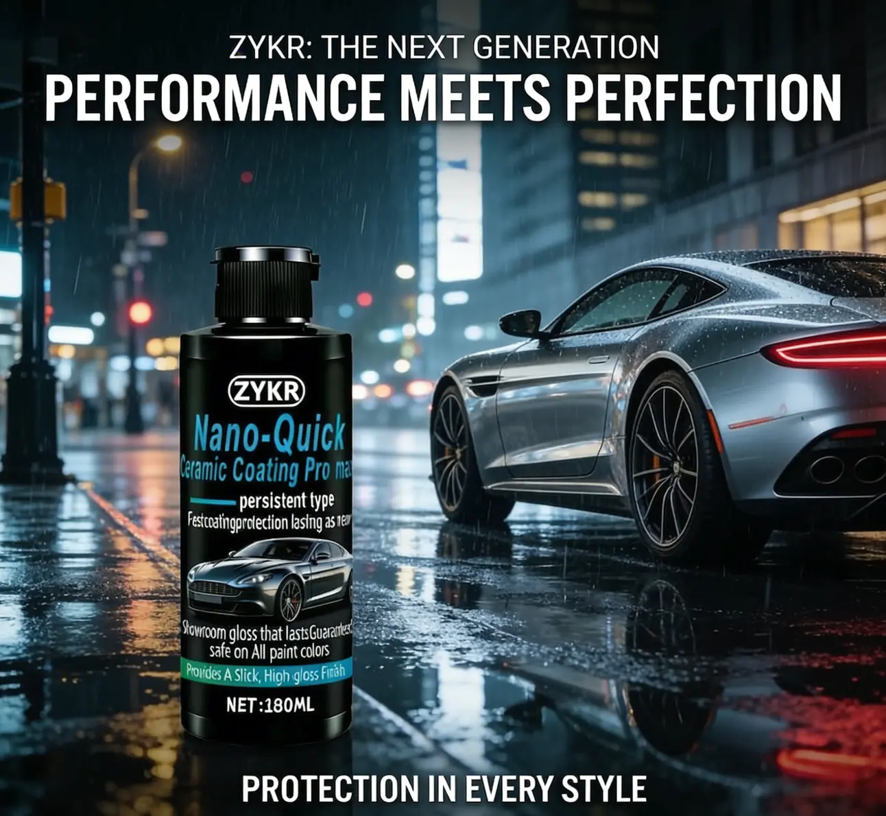 ZYKR Nano Ceramic Coating Professional Edition MAX Version is specially designed for automobiles. It utilizes advanced ceramic technology and features dust-proof, water-resistant properties as well as long-lasting luster. Capacity: 180 milliliters.