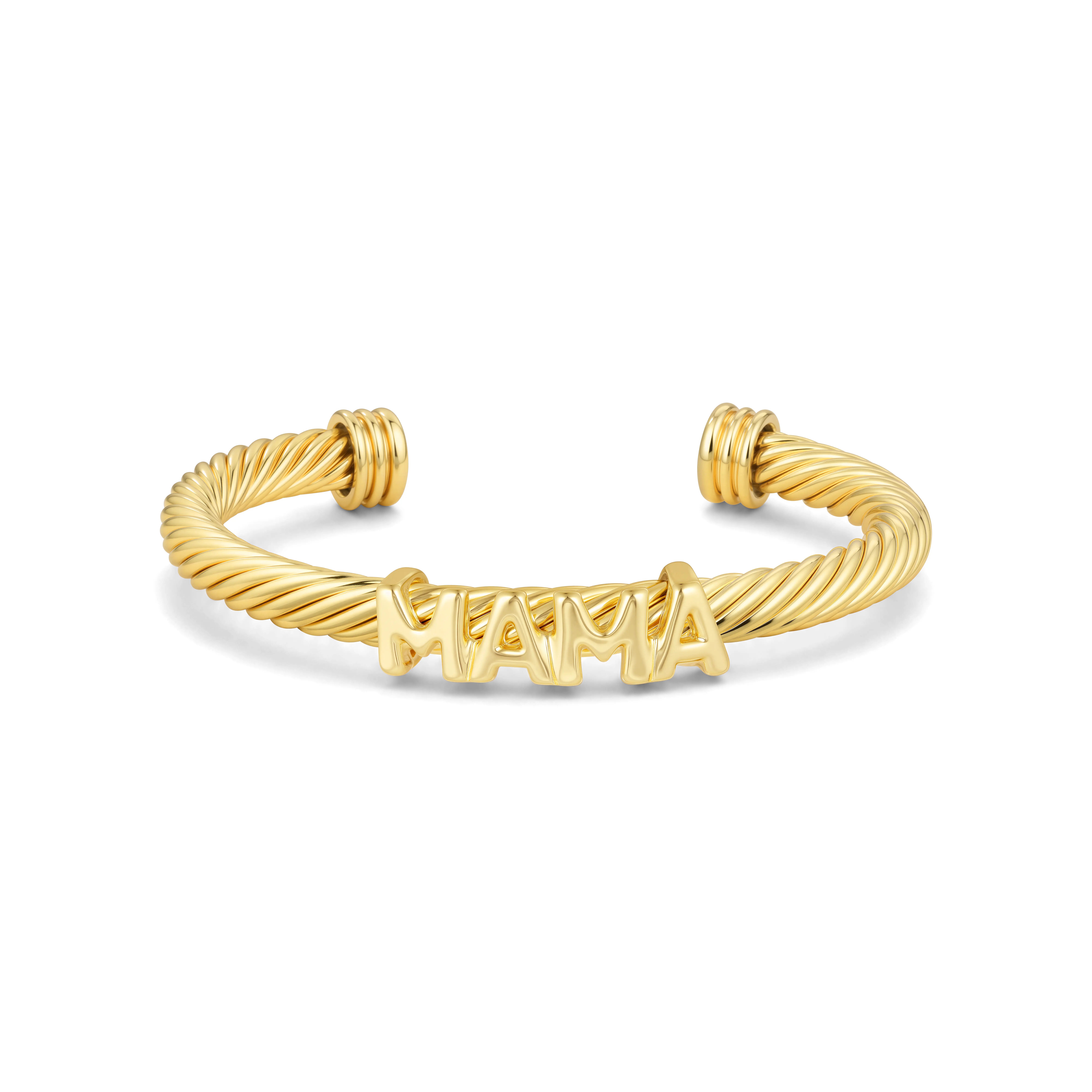 Aprilery Twisted Cable MAMA Letter Cuff Bangle Bracelet, Artificial Gemstone Jewelry Accessory for Mom