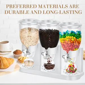 Triple Food Storage Dispenser, 6L Capacity Cereal Container, Plastic Dry Food Dispenser for Candy Nuts Grains Granola Snack