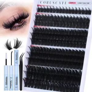 CORUSCATE Spiky Lash Clusters Kit 120D Volume Cluster Eyelash Extensions Mink Strip Lashes Spikes Mega Style Lash Extension Kit 14-22mm Eyelash Clusters Long Individual Lashes with Lash Cluster Glue