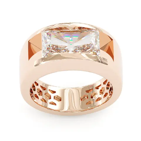 Jzora 4ct 8x12mm Emerald-Radiant Cut Artificial Moissanite Ring - Silver-Rose Gold Male Wide Band Elegant Glittering Daily Wear Jewelry Gift for Him