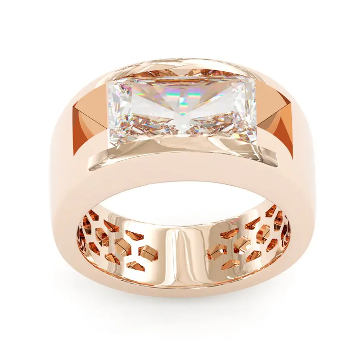 Jzora 4ct Emerald Cut Moissanite Stone Men’s Wide Band Ring, Modern Masculine Jewelry Gift for Him, Ideal for Daily Wear