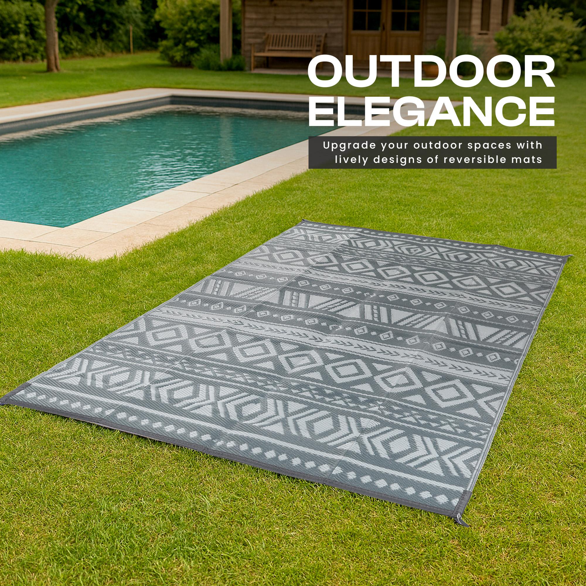 Utopia Home Waterproof Outdoor Rug for Patio, Reversible Plastic Straw Mat for Camping, Balcony, Picnics – 6x9 & 9x12 ft in Black & White, Grey, Navy Colors