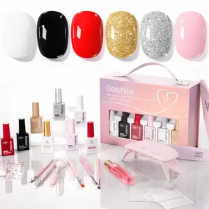 Beetles 22 Pcs HEMA-Free Gel Nail Polish Kit with U V Light - 6 Color Pink Black White Red Shiver Glitter Gel Polish Set Timeless Charm Gift-Ready Package Salon Manicure Kit Women Girls Teens Gifts
