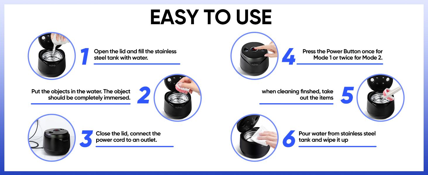 MySmile Ultrasonic Retainer Cleaner Machine - 45kHz Deep Cleaning for Aligners, Dentures, Night Guards & Jewelry