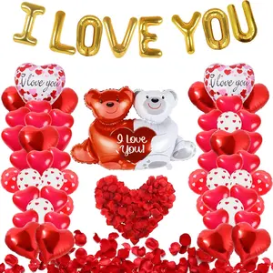 55 Pack Valentine's Day Balloons with 1000 Pcs Silk Rose Petals - I LOVE YOU Balloons, Heart Balloons, Love-Bear Balloon for Anniversary Valentine Day, Romantic Decorations Special Night for Bedroom