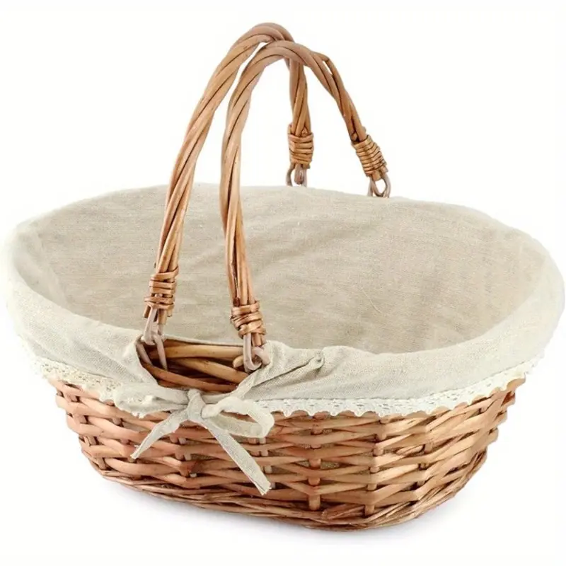 Natural Color Rattan Harvest Basket with Handles, Handheld Picnic Basket, Picnic Essentials, Suitable for Easter, Picnics, Gifts, Home Decoration, Etc., Baskets, Boxes And Containers for Home Organization, Baskets, Bins & Containers for Home Organization