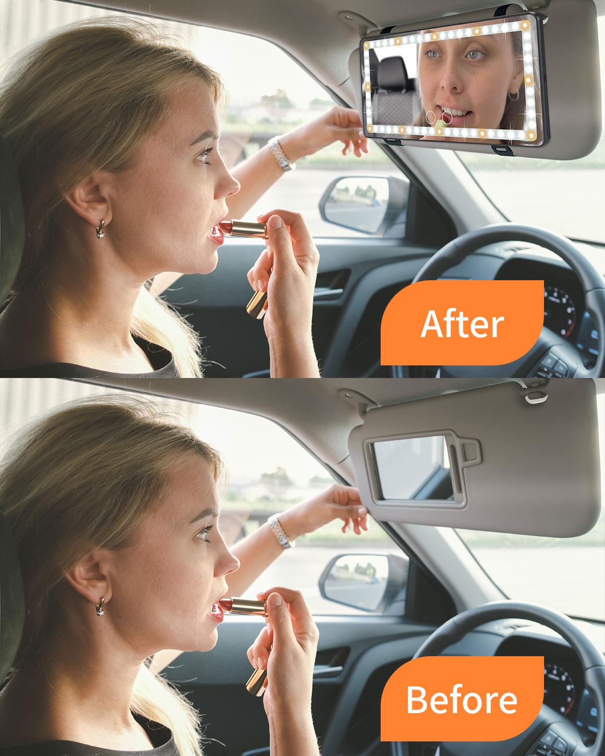 Car Sun Visor Vanity Mirror With 3 Lighting Modes Clip-TikTokShopBlackFriday On Rearview Sunshade Makeup Mirror 8 Hours Of Use After One Charge Automotive Interior