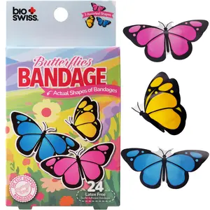 BioSwiss Bandages, Novelty Shaped Self Adhesive Bandage Set for Girls, Butterflies, Unicorns, Mermaids & More, Latex Free, Sterile