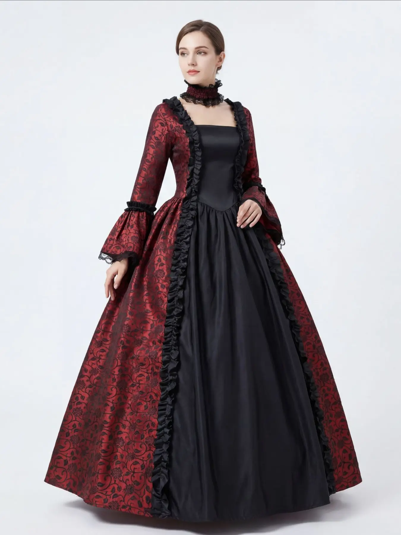 Adult Women Dress Medieval Victorian Party Formal Gown Renaissance Gothic Floral Robe Formal Party Wear Bell Sleeve Dresses