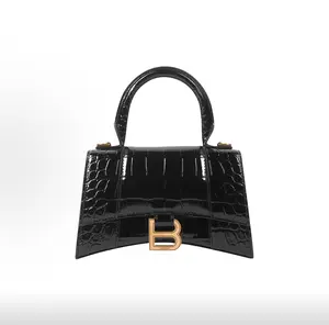 Pre-owned Balenciaga Hourglass XS Top Handle Bag Crocodile Embossed Black