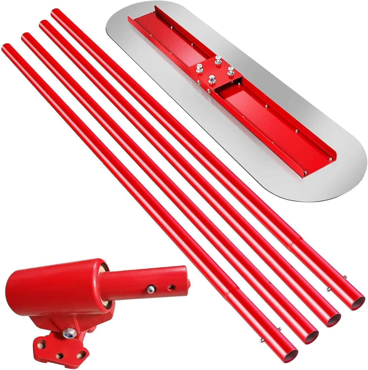 48''x12'' Concrete Bull Float Kit, Concrete Float with 4 Extendable Poles, Round End Stainless Steel Concrete Finishing Trowel for Plaster, Concrete Resurfacing, Custom Tiling Jobs