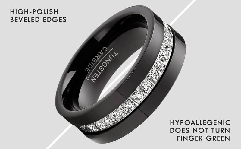 1.35 Carat Tungsten Black Wedding Band Eternity Ring Cubic Zirconia Comfort-Fit