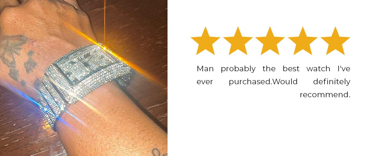 Fully Iced Bling Out Silver PT Mens Heavy Rectangle Dial Flashy Hip Hop Analog Watch