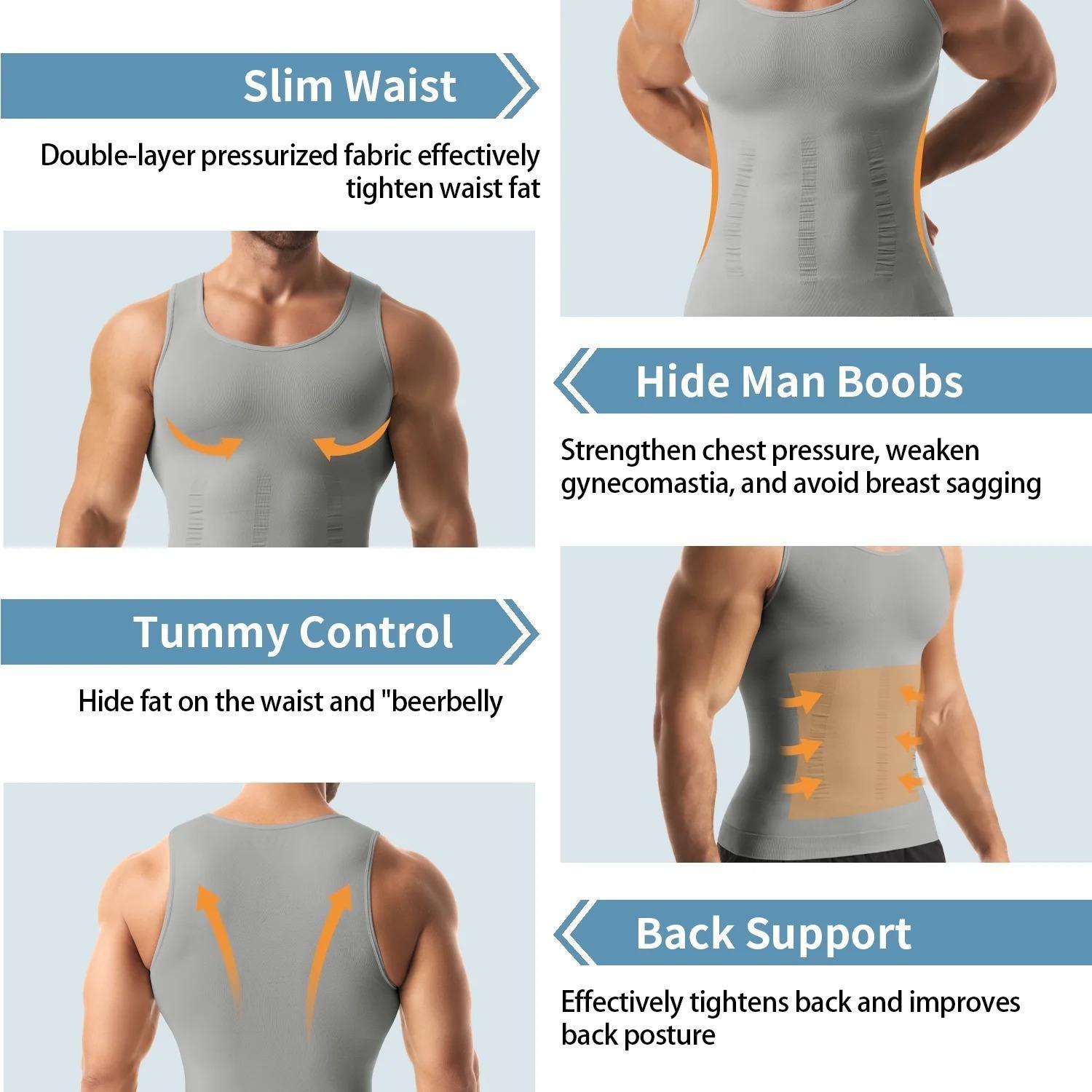 Mens Body Shaper Vest, Gynecomastia Compression Shirts, Tummy Control Undershirts Compression Shirt Men Shapewear Body Shaper Vest Compression Tank Top Undershirt