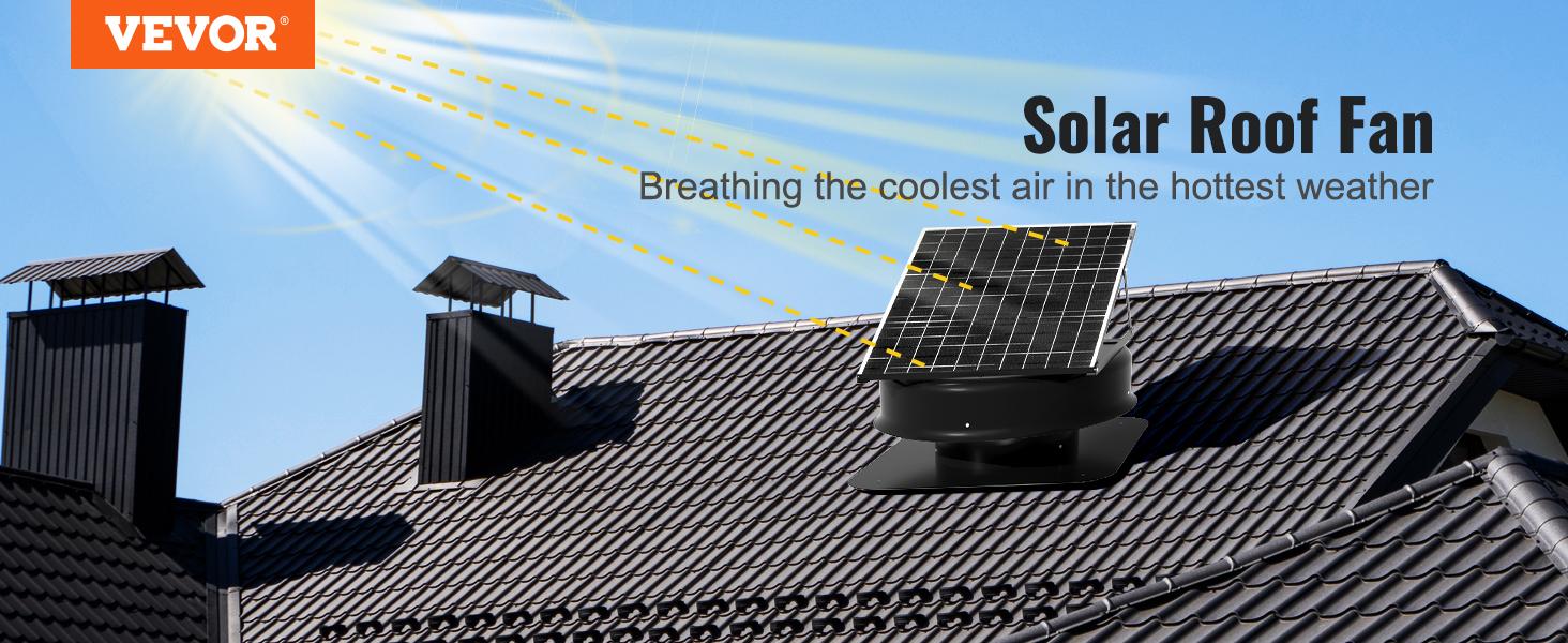 VEVOR Solar Attic Fan, TikTokShopBlackFriday, 40 W, 1230 CFM Large Air Flow Solar Roof Vent Fan, Low Noise and Weatherproof with 110V Smart Adapter, Ideal for Home, Greenhouse, Garage, Shop, RV, FCC Listed