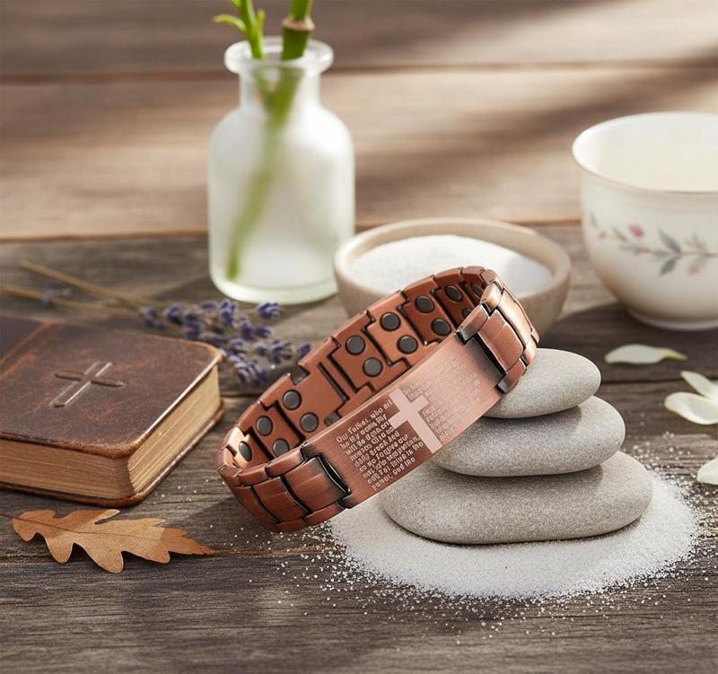 Men's Cross Magnetic Bracelet with Ultra Strength Magnets Adjustable Links Jewelry Box Gift Sizing Tool Included for Perfect Fit