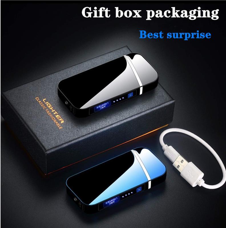 Electronic lighter, dual arc, windproof, LED power indicator, automatic protection, metal material, suitable for daily use such as candles, camping, kitchen, barbecue, etc. It can also be used as a unique gift for collection and decoration.