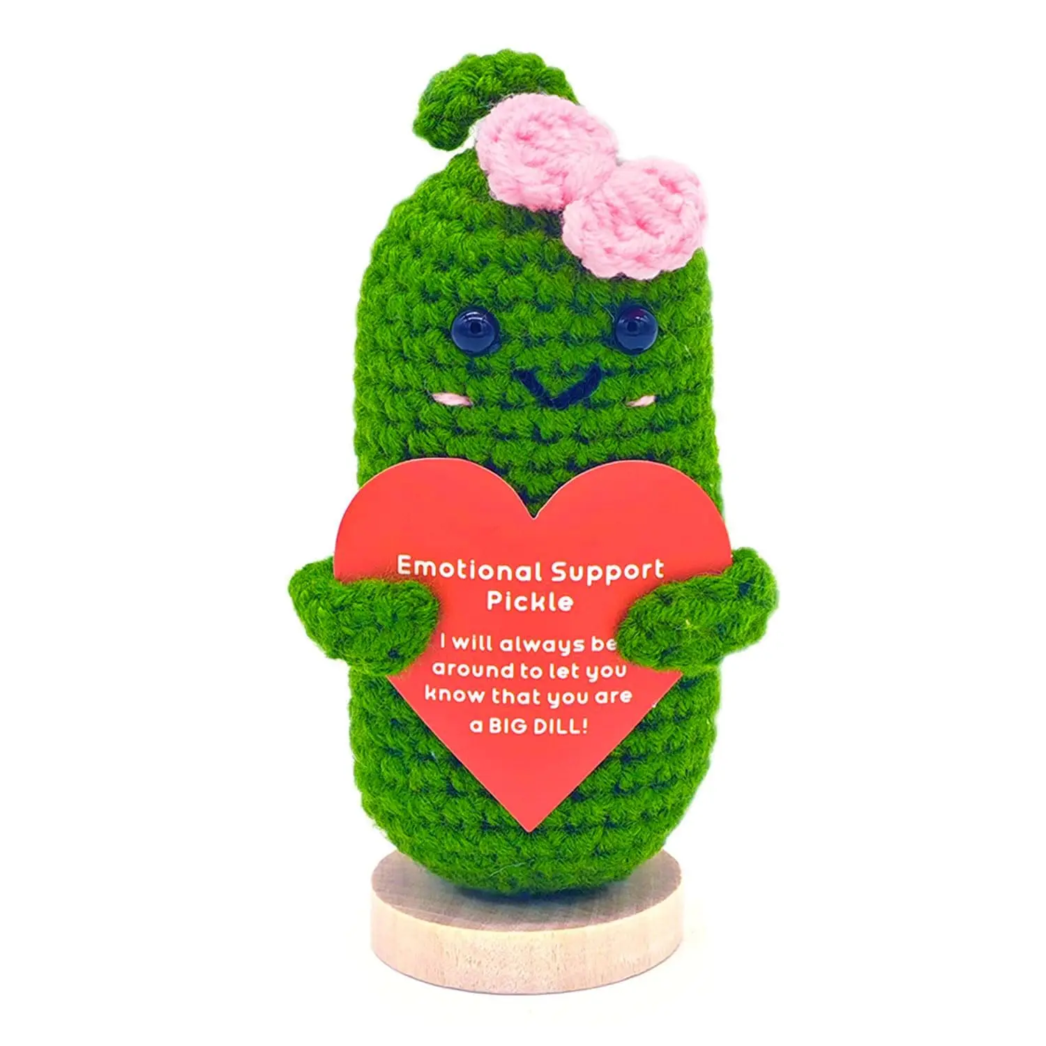 Emotional Encouraging Pickle,Funny Pickle with Support Card,Cute Knitted Crochet Dolls Soft Plush for Friend Gifts (Pickle)