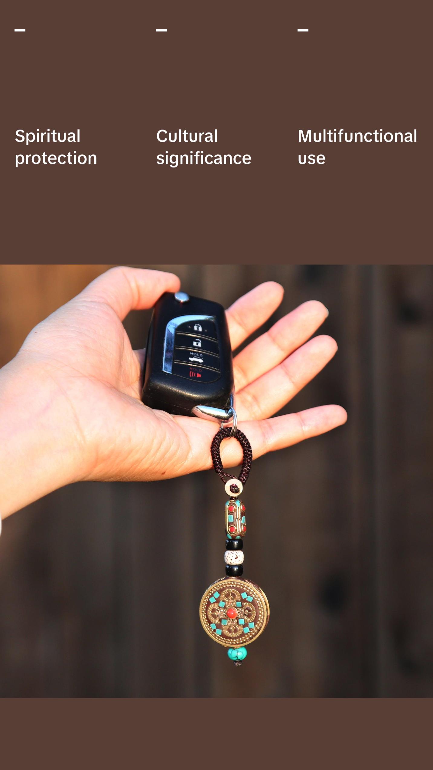 Tibetan Buddhist Vajra Protection Keychain Zipper Charm, Buddhism Rearview Mirror Charm, Chinese FengShui Car Charm Lanyard Keychain (R)