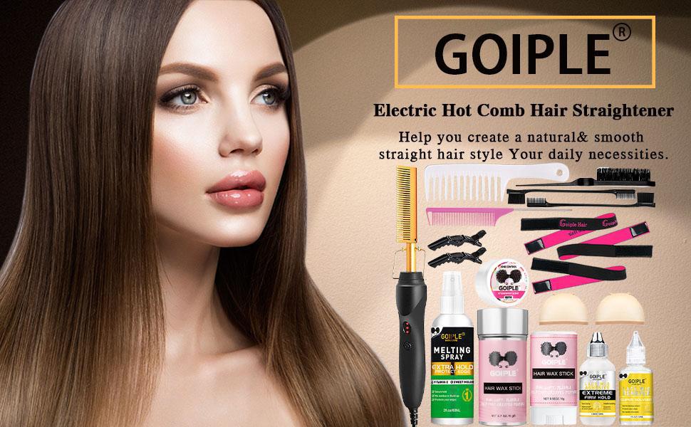 【Spring Glow-Up】Electric Hot Comb Hair Straightener for Natural Hair and Wigs - Curling Iron and Pressing Comb Set with Wax Stick Brush Salon Gift Straightening Cream