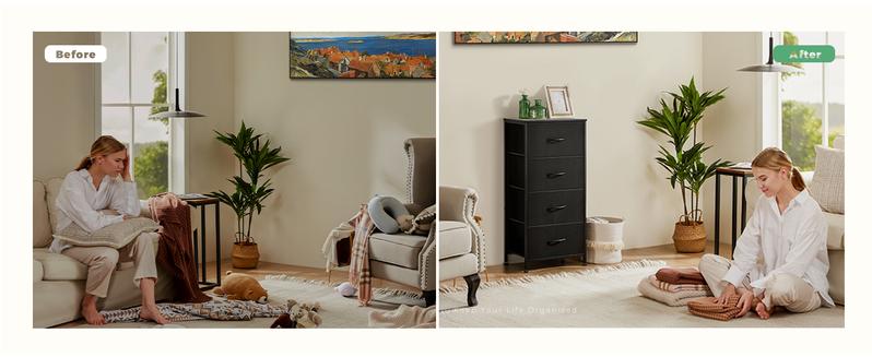 Dresser for Bedroom, Storage Drawers, Skinny Fabric Storage Tower with 4 Drawers