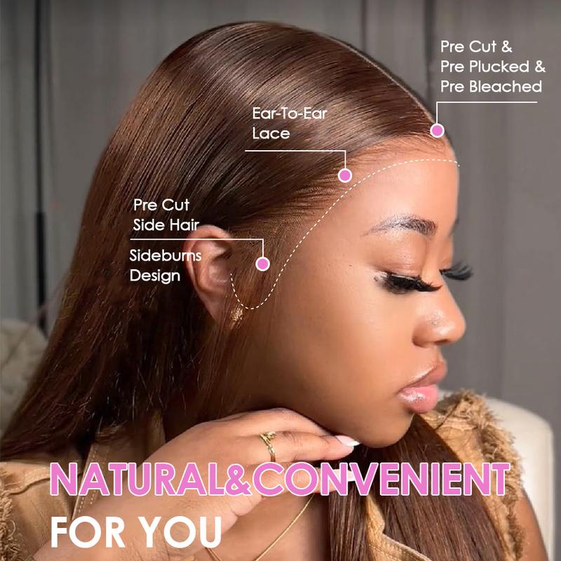 Pizazz Hair #4 Chocolate Brown Straight Glueless Wigs 13x6 HD Transparent Lace Frontal Wigs Human Hair Pre Plucked Natural HairLine With Drawstring