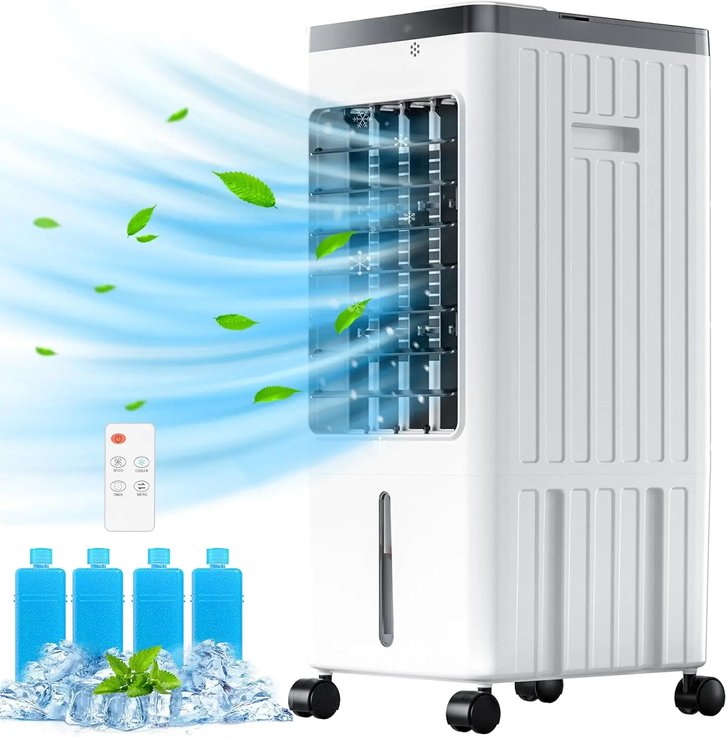 Taztir 3-in-1 Portable Air Cooler with 1.16Gal Water Tank, 5 Ice Packs, Remote Control and 12H Timer Quiet Swamp Cooler for Bedroom and Office