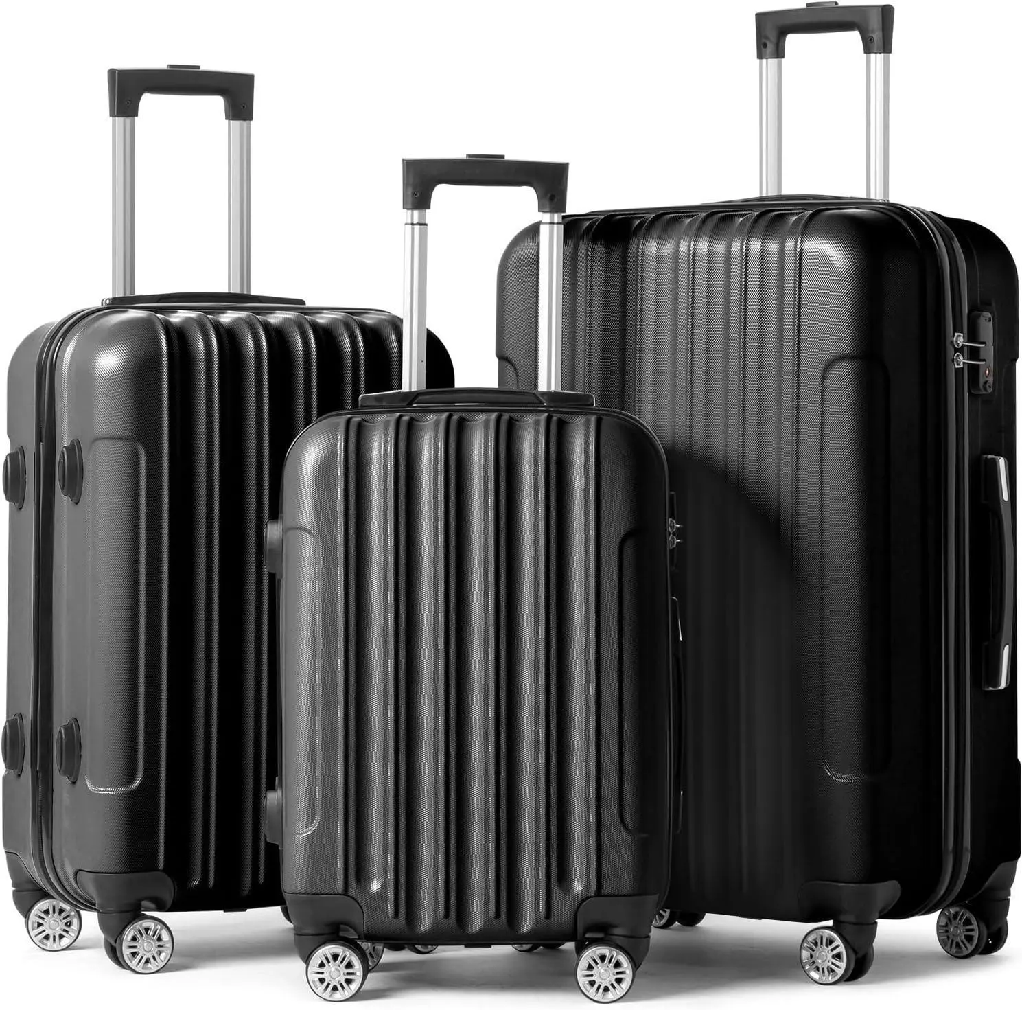 Ubesgoo 3-Piece Hardside Luggage Sets - 4-Wheeled Spinner, TSA Lock, Lightweight ABS, Airline-Compatible Carry-On Travel Bags (20/24/28 In, Black) for Travel, Business