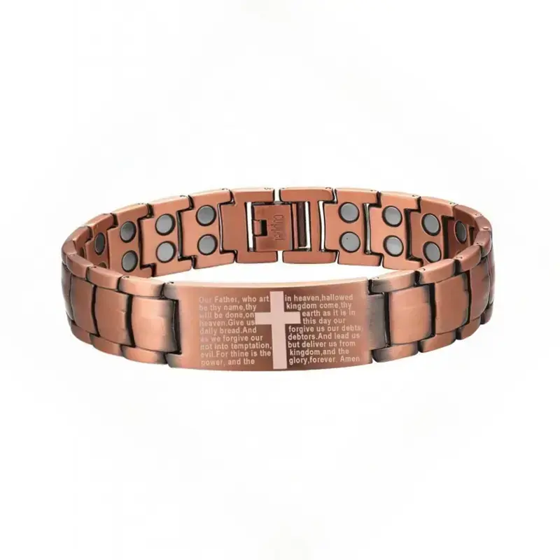 Men's and women's copper magnetic bracelet, super strong cross bracelet with ring, adjustable chain loop jewelry gift, can be worn as a Christmas present