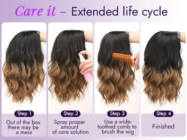 [AISI HAIR]Short Wavy Wig for Women Ombre Brown Lace Hairline Wig Bob Style Synthetic Heat Resistant - Natural Appearance for Everyday Hairstyle 14 Inch